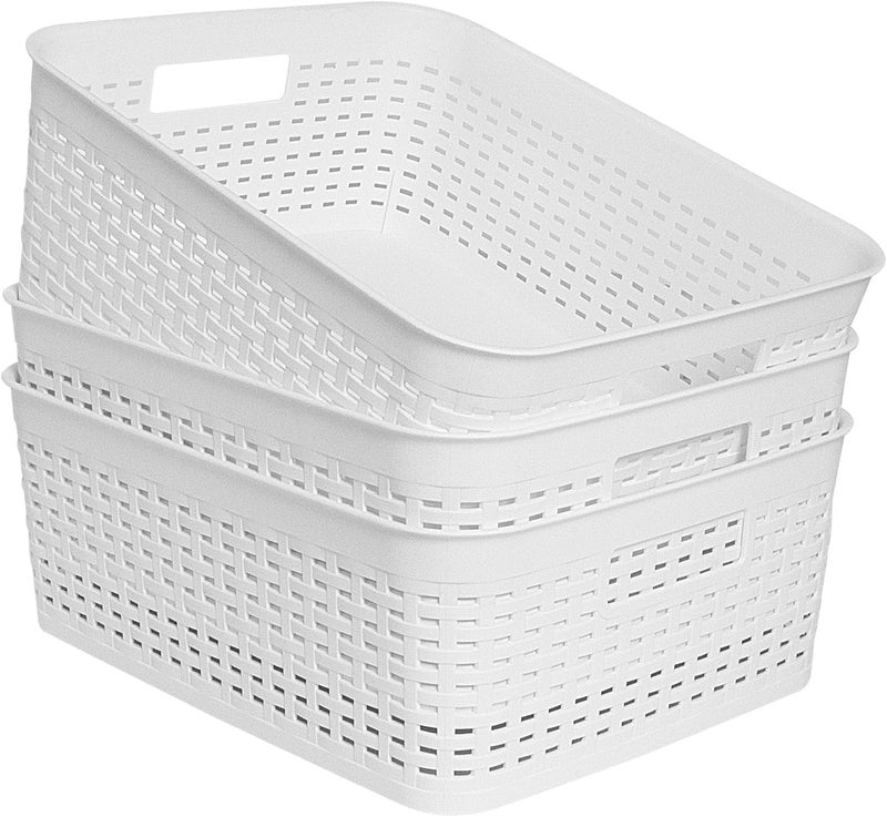 Soddeph Plastic Storage Baskets for Cabinets, Household Pantry Organization with Handle,Organizer Bins for Room,Bathrooms,Under-Sink,Kitchen (White, M-3PACK) - Image 1